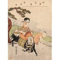 SUZUKI HARUNOBU (1724—1770) Oxherd Playing his Cold Flute, ca. 1768. Color woodblock print, 11 x 8 1/4 inches